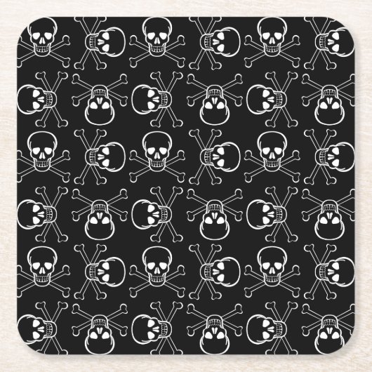 White Skull and Crossbones graphic Pattern Vierkante Kartonnen Onderzetter (Voorkant)