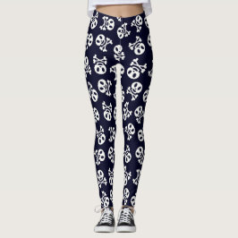 White Skull and Crossbones Pattern Leggings
