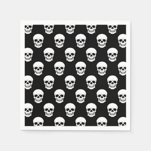 White Skull Pattern op Black Spooky Halloween Servet (Voorkant)