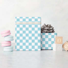 White & Sky Blue Checkerboard Wrapping Paper Roll Cadeaupapier