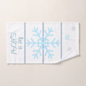 White Slate Blue Geometric Lines Snowflakes (Serviette à main)
