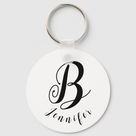 White Sleutelhanger Simple Plain Black Initiaal Sc (Voorkant)