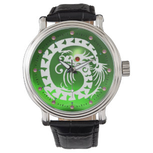 WHITE SNAKE DRAGON Black, Green Emerald, Roze Pare Horloge