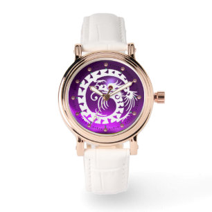 WHITE SNAKE DRAGON Black Paars Amethyst, Roze Pare Horloge
