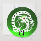 WHITE SNAKE DRAGON GREEN EMERALD GEM MONOGRAM KAART (Voorkant)