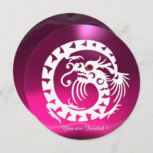 WHITE SNAKE DRAGON PINK FUCHSIA PAARS GEMSTONE KAART (Voorkant / Achterkant)