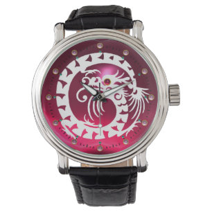 WHITE SNAKE DRAGON Pink Paars Amethyst Gem Stones Horloge