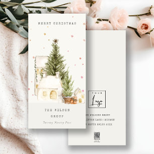 White Sneeuw Boomhutten Logo Kerstgroeten Feestdagenkaart