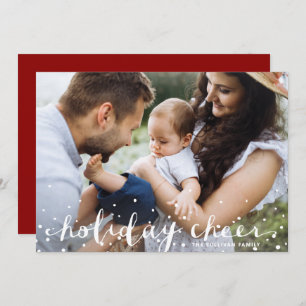 White Snow Christmas Cheer Rustic Script Foto Feestdagenkaart