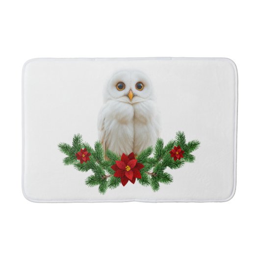 White Snow Christmas Owl Badmat (Voorkant)