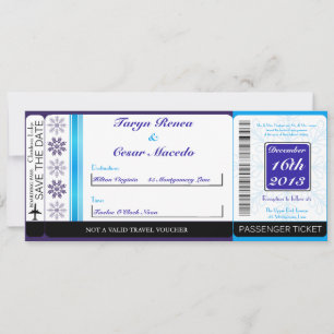 White Snow Flakes Boarding Pass Uitnodiging voor b