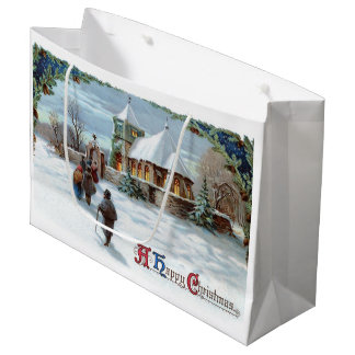 White Snow Village Holiday Kerstmis Groot Cadeauzakje