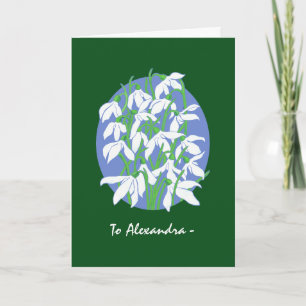 White Snowdruppels on Green January Birthday Card Kaart