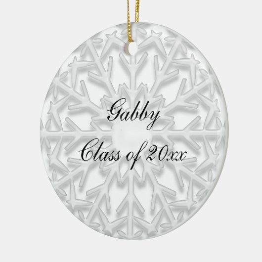 White Snowflake Afstuderen Foto Keramisch Ornament (Links)