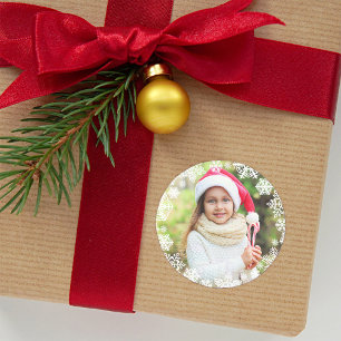 White Snowflake Border Holiday Foto Ronde Sticker