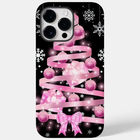 White Snowflake Light Roze Kerstaboom met lint Case-Mate iPhone Case (Achterkant)