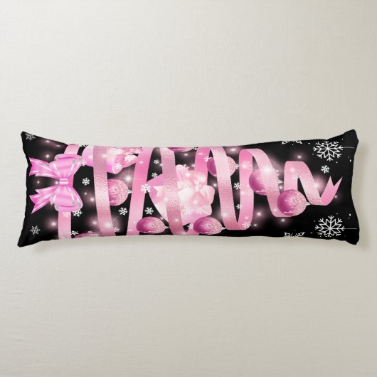 White Snowflake Light Roze Kerstaboom met lint Lichaamskussen (Voorkant)