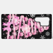 White Snowflake Light Roze Kerstaboom met lint Samsung Galaxy Hoesje (Achterkant horizontaal)
