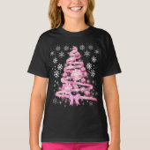 White Snowflake Light Roze Kerstaboom met lint T-shirt (Voorkant)