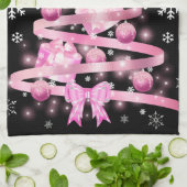 White Snowflake Light Roze Kerstaboom met lint Theedoek (Gevouwen)