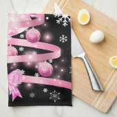 White Snowflake Light Roze Kerstaboom met lint Theedoek (Quarter Fold)