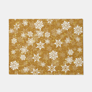 White Snowflake Luxurous Yellow Elegant kerst Deurmat