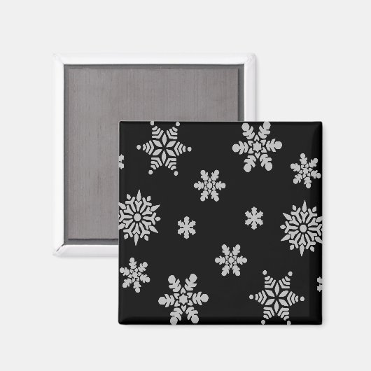 White Snowflake met Black Background Fridge Magneet (Voorkant / Achterkant)