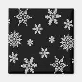 White Snowflake met Black Background Fridge Magneet (Voorkant)