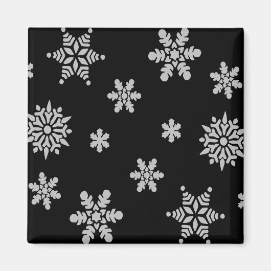 White Snowflake met Black Background Fridge Magneet (Voorkant)