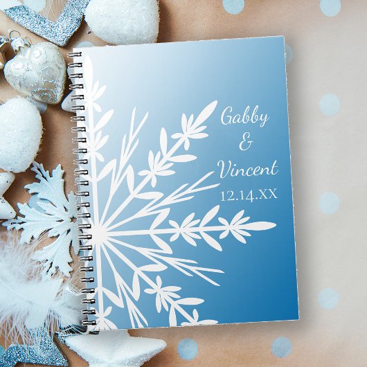 White Snowflake on Blue Winter Wedding Notitieboek