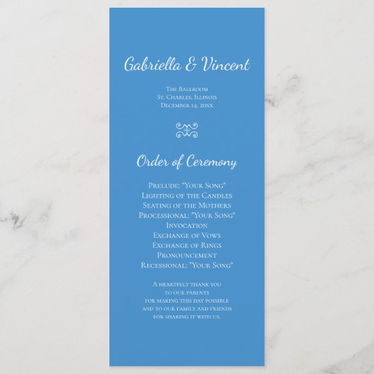 White Snowflake on Blue Winter Wedding Programme Programma (Achterkant)