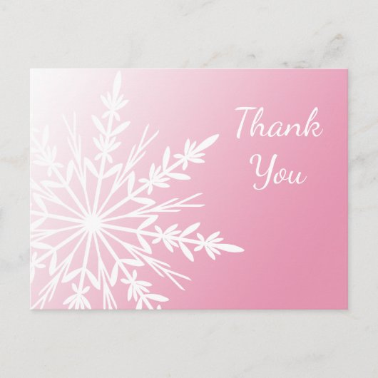 White Snowflake on Pink Winter Thank You Briefkaart (Voorkant)