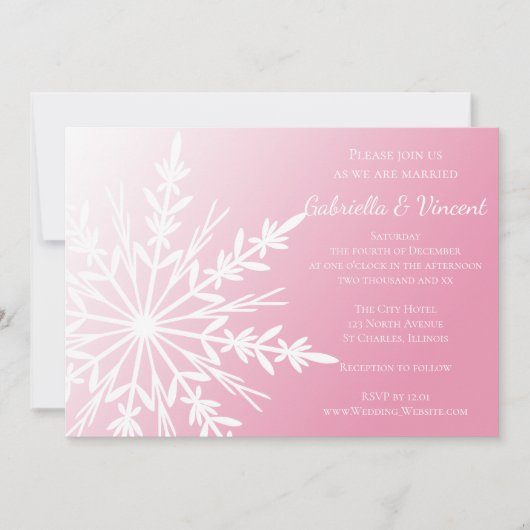 White Snowflake on Pink Winter Weddenschap Kaart (Voorkant)