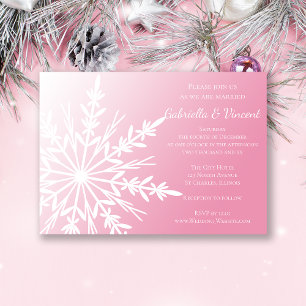 White Snowflake on Pink Winter Weddenschap Kaart
