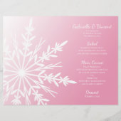 White Snowflake on Pink Winter Wedding Menu (Voorkant)