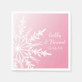 White Snowflake on Pink Winter Wedding Servetten (Voorkant)