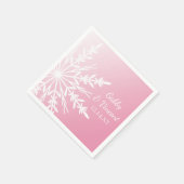 White Snowflake on Pink Winter Wedding Servetten (Hoek)