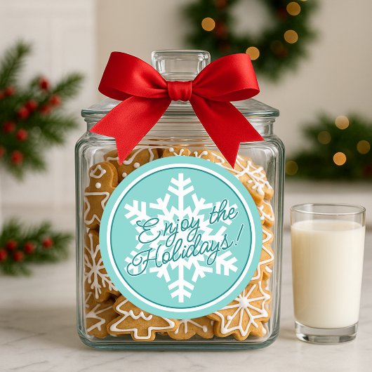 White Snowflake On Teal Aqua Turquoise Blue Green Ronde Sticker