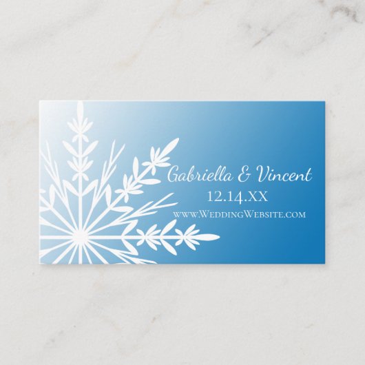 White Snowflake op Blue Wedding Website Informatiekaartje (Voorkant)