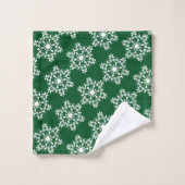 White Snowflake op Dark Green Bad Handdoek (Wasdoekje)
