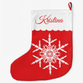 White Snowflake op Red Monogrammed Grote Kerstsok (Achterkant)