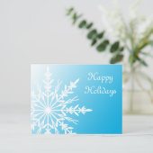 White Snowflake over Blauwgroen Prettige feestdage Feestdagenkaart (Staand voorkant)