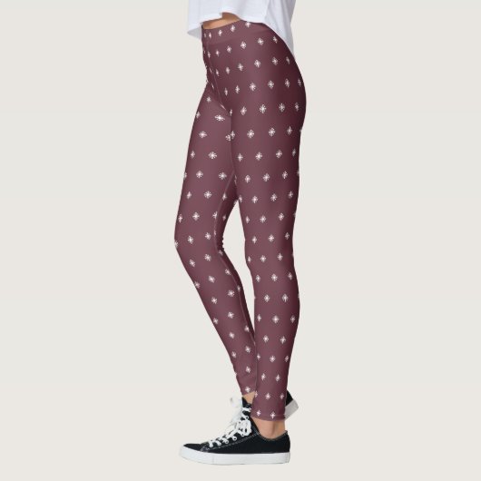 White Snowflake Pattern kerst Burgundy Leggings (Links)