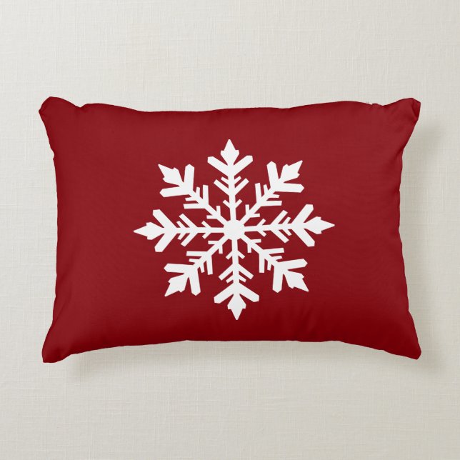 White Snowflake Silhouette On Red Christmas Accent Kussen (Voorkant)
