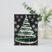 White Snowflake Silver Green Ribbon-kerstboom Briefkaart (Staand voorkant)
