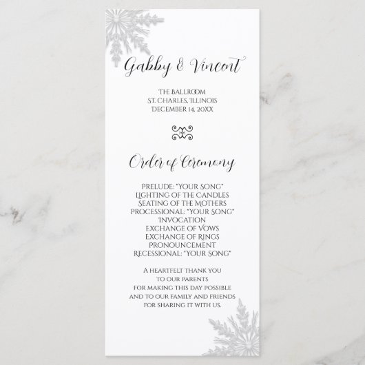 White Snowflake Winter Wedding Programme Programma (Voorkant)