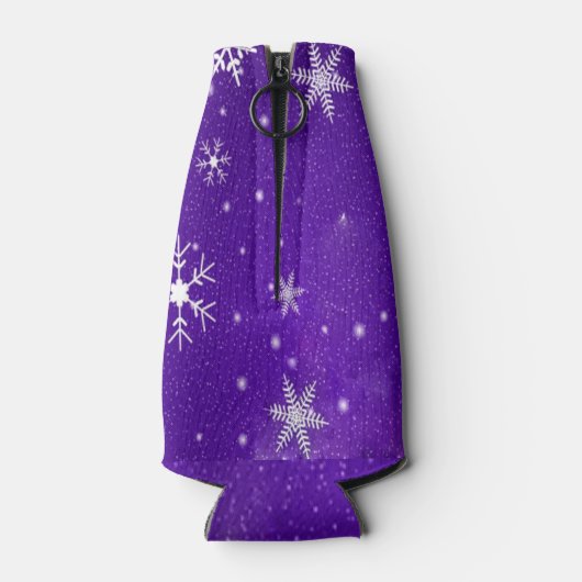 White Snowflakes Blue Background Bottle Cooler (Achterkant)