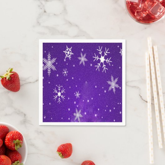 White Snowflakes Blue-Paars Backgrd Paper Napkins Servetten (Insitu)
