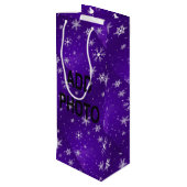 White Snowflakes Blue-Paars Backgrd Wine Gift Bag Wijn Cadeautas (Achterkant Gekanteld)
