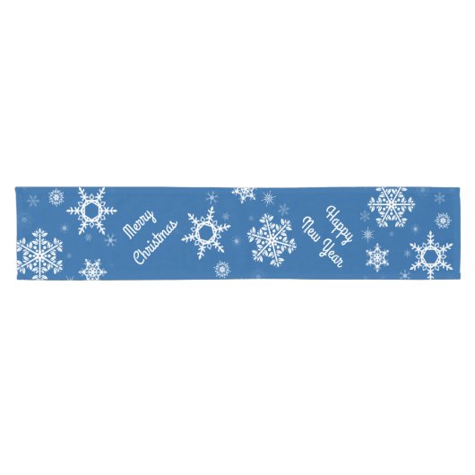 White Snowflakes Blue Table Runner Korte Tafelloper (Horizontaal)